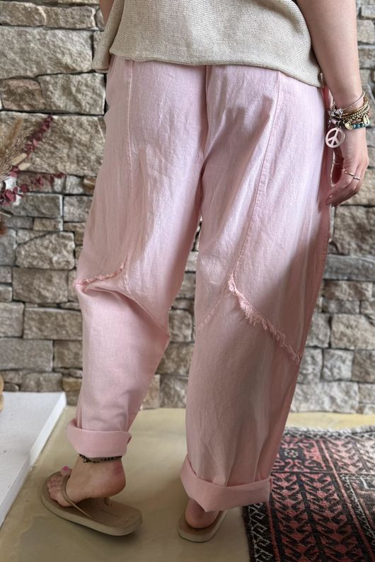 Rustic Nature Linen Blend Barrel Pant Washed Sugar